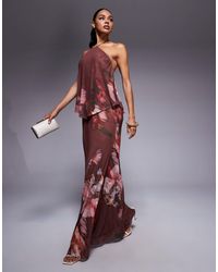 ASOS - Printed Mesh Halter Neck Maxi Dress With Sheer Overlay - Lyst