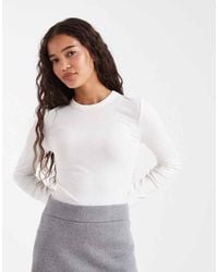 New Look - Geribbelde Top Met Ronde Hals En Lange Mouwen - Lyst