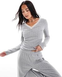 Miss Selfridge - Top d'ensemble en maille pointelle à manches longues et bordure en dentelle - Lyst