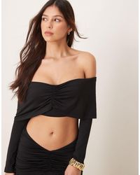 ASOS - Ruched Front Mesh Bardot Co Ord Top - Lyst