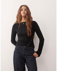 Weekday - Boat Neck Long Sleeve Top With Eyelet Split Hem Detail - Lyst