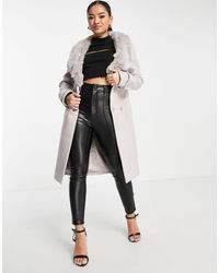 Forever New - Ever New Petite Wrap Tie Coat With Faux Fur Collar - Lyst
