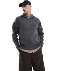 Jack & Jones - Jersey Gris Oscuro Con Media Cremallera De Punto Mullido De - Lyst