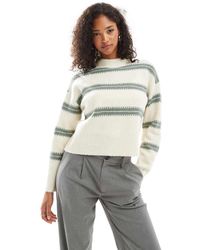 Vero Moda - Striped High-Neck Knit Jumper - Lyst