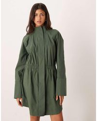 ASOS - High Neck Shirt Mini Dress With Cinched Waist - Lyst