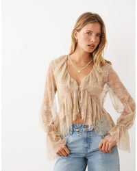 Mango - Delicate Lace Ruffled Long Sleeve Blouse - Lyst