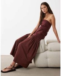 ASOS - Structured Cotton Bandeau Maxi Sundress With Dropped Waist Poplin Skirt - Lyst
