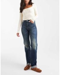 Tommy Hilfiger - Vaqueros De Talle Medio Y Corte Recto Slim Con Lavado Oscuro Y Bajos Con Vuelta Kira De - Lyst