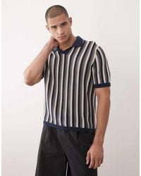 Only & Sons - Ruimvallende Gebreide Gestreepte Polo Met Split - Lyst