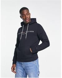 Tommy Hilfiger - Sweat à capuche avec logo drapeau brodé - bleu - Lyst