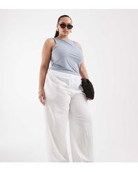 ONLY - Broek Van 100% Katoen Met Elastische Taille En Borduursel - Lyst