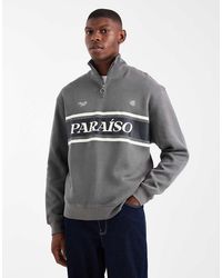 ASOS - Relaxed Fit Quarter Zip Ribbed Sweatshirt With Sporty Print - Lyst