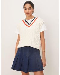 GANT - Cable Knit V-neck Contrast Sweater Vest - Lyst