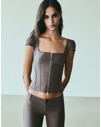 Bershka - Short Sleeve Zip Top - Lyst