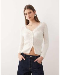 Mango - V Neck Cardigan With Delicate Lace - Lyst