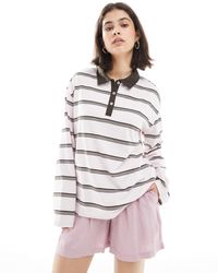 Pieces - Polo style rugby oversize à rayures - et marron - Lyst
