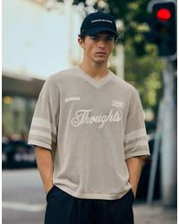 Bershka - Embroidered Mesh V-neck T-shirt - Lyst