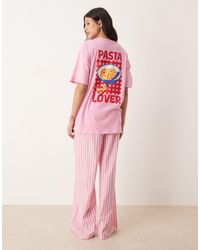 ASOS - Asos Design Tall Oversized Tee And Woven Wide Leg Pants Pajama Set - Lyst