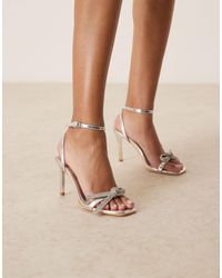 Glamorous - Stiletto Heeled Sandals With Embellished Bow - Lyst