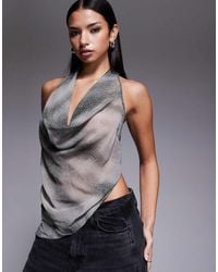 I.AM.GIA - Grayson Chiffon Deep Cowl Neck Drape Detail Open Back Top - Lyst