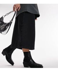 TOPSHOP - Wide Fit Maeve Leather Western Ankle Boot - Lyst