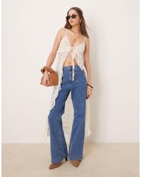 ASOS - Longline Slit Front Sheer Lace Ruffle Cami Top - Lyst