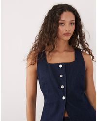 Mango - Avery 100% Cotton Square Neck Denim Top Co-ord - Lyst