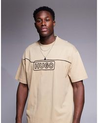 HUGO - Camiseta Beis De Corte Suelto Con Logo Lineal Estampado Noideryo De -Neutro - Lyst