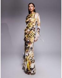 DASKA - Chiffon High Cowl Neck Frill Detail Maxi Dress - Lyst