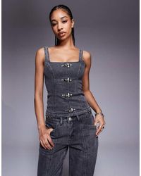 Liquor N Poker - Denim Corset Co-Ord With Buckle Detail - Lyst
