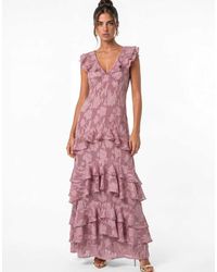 ANAYA - Flutter Sleeve V Neck Tiered Maxi Dress - Lyst