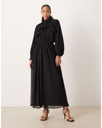 ASOS - High Neck Ruffle Detail Chiffon Maxi Dress - Lyst