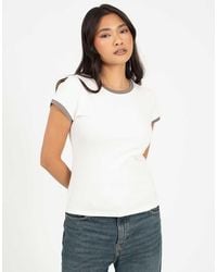 Brave Soul - Cotton Jersey Contrast Edge Short Sleeve T-Shirt - Lyst