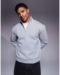 ASOS - Sudadera Gris Jaspeado De Corte Cuadrado Extragrande Con Cremallera Corta De Tejido Grueso De 400 G/M² Premium De - Lyst