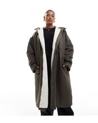 ASOS - Asos Design Curve Borg Lined Longline Rain Coat - Lyst