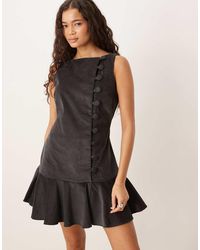 ASOS - Cord Slash Neck Mini Dress With Dropped Waist And Asymmetric Buttons - Lyst