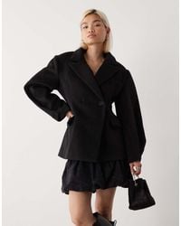 Lioness - Heart Shaped Wool Touch Double Breasted Cinched Waist Barrel Sleeve Coat - Lyst