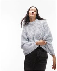 TOPSHOP - Knitted Fluffy Cable Stitch Long Line Jumper - Lyst