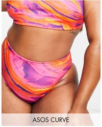 ASOS - Asos design curve - mix and match - slip bikini sgambati a vita alta con stampa tramonto effetto marmo - Lyst