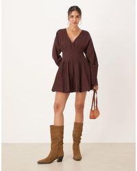 ASOS - Cord V Neck Mini Dress With Shirred Waist - Lyst
