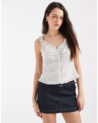 Object - Ruched Shoulder Button Front Top - Lyst