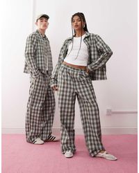 Reclaimed (vintage) - Pantalones Verdes A Cuadros De Pernera Ancha De (Parte De Un Conjunto) - Lyst