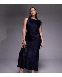 ASOS - Asos Design Curve Slash Neck Satin Bias Lace Detail Maxi Dress - Lyst