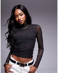 ASOS - Fitted High Neck Double Layer Mesh Long Sleeve Top - Lyst