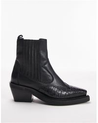 TOPSHOP - Wide Fit Miffy Leather Western Ankle Boot - Lyst
