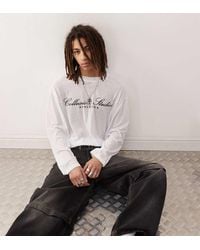 Collusion - Camiseta Blanca De Corte Cuadrado Skater Y Manga Larga Con Detalle Estampado De Tejido Texturizado Transparente De - Lyst