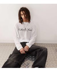Collusion - T-Shirt Skater A Maniche Lunghe Squadrata Bianca Trasparente Testurizzata Con Stampa - Lyst