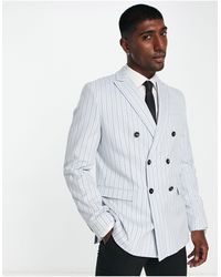 Jack & Jones - Premium - giacca da abito doppiopetto azzurra a righe - Lyst