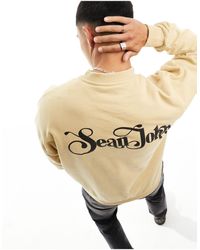Sean John - Felpa rétro beige con scritta stampata sul petto e sul retro - Lyst