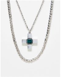 Reclaimed (vintage) - Unisex 2 Row Square Cross Necklace - Lyst